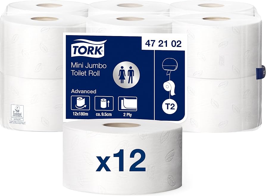 Tork 472102 12pcs Mini Jumbo papier hygiénique 2 ply Blanc T2 Advanced paquet de 12 rouleaux