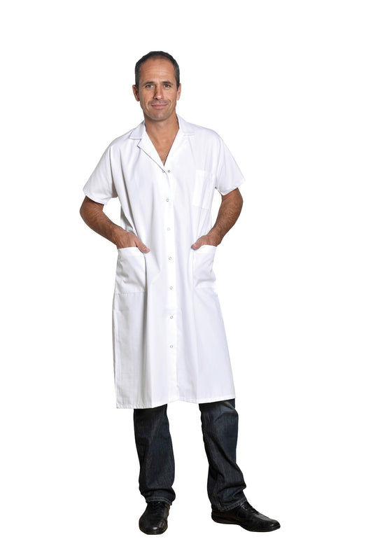 Blouse Caspienne, sergé, col en V, blanc, manches courtes Taille 3