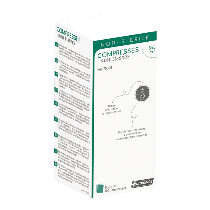 Compresse en non-tissé non stérile - 40g/m² -5x 5 cm