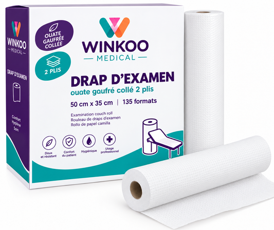 Drap d'examen  WINKOO ouate gaufré collé 2 plis 50 cm x 35 cm 135 formats