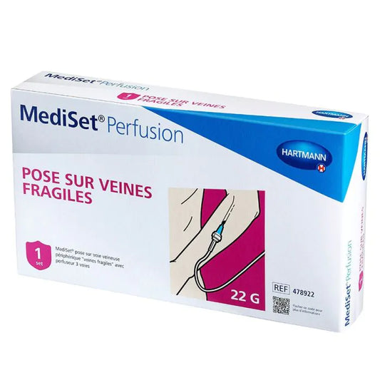 MediSet®  pose sur voie veineuse périphérique "veines fragiles" avec perfuseur 3 voies